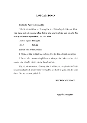 Vận dụng một số phương pháp thống kê phân tích hiệu quả kinh tế đầu tư trực tiếp nước ngoài fdi tại việt nam