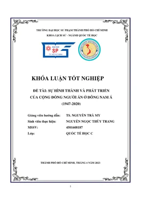 Khóa luận tốt nghiệp quốc tế học sự hình thành và phát triển của cộng đồng người ấn ở đông nam á 1947 2020