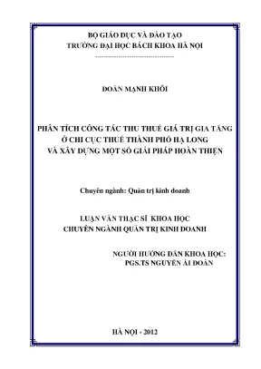 Phân tích công tác thu thuế giá trị gia tăng ở chi cục thuế thành phố hạ long và xây dựng một số giải pháp hoàn thiện