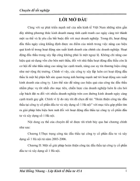 Chuyen de tot nghiep hoan thien cong tac dau thau tai cong ty co phan dau tu va xay dung so 1 ha noi