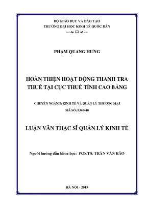 Hoàn thiện hoạt động thanh tra thuế tại cục thuế tỉnh cao bằng