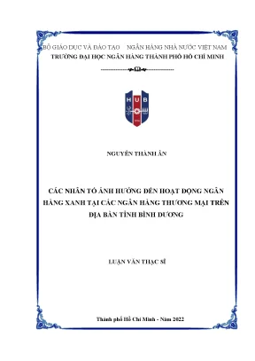 Các nhân tổ ảnh hưởng đến hoạt động ngân hàng xanh tại các ngân hàng thương mại trên địa bàn tỉnh bình dương