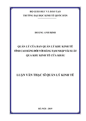 Quản lý của ban quản lý khu kinh tế tỉnh cao bằng đối với hàng tạm nhập tái xuất qua khu kinh tế cửa khẩu