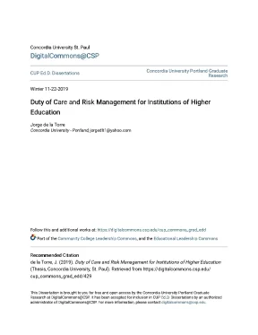 Duty of care and risk management for institutions of higher educa