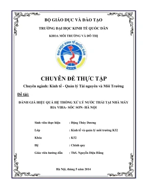 Chuyên đề thực tập đánh giá hiệu quả hệ thống xử lý nước thải tại nhà máy bia viha sóc sơn hà nội