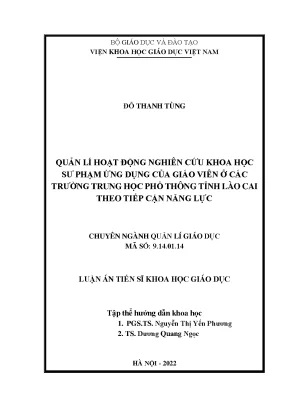 Quản lý hoạt động nghiên cứu khoa học sư phạm ứng dụng của giáo viên ở các trường trung học phổ thông tỉnh lào cai theo tiếp cận năng lực