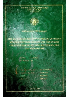 Điều tra đánh giá hiện trạng và đề xuất quy hoạch biện pháp phát triển sản xuất lâm nông nghiệp cho xã tân vinh huyện lương sơn tỉnh hòa bình giai đoạn 2013 2020