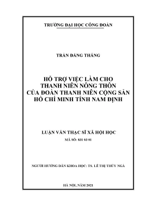 Hỗ trợ việc làm cho thanh niên nông thôn của đoàn thanh niên cộng sản hồ chí minh tỉnh nam định nghiên cứu trường hợp huyện ý yên
