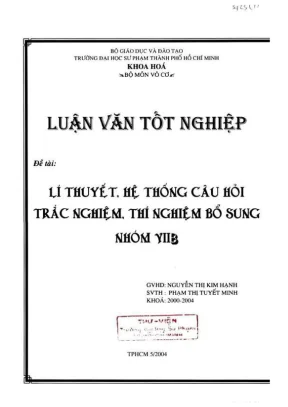 Khóa luận tốt nghiệp hóa học lí thuyết hệ thống câu hỏi trắc nghiệm thí nghiệm bổ sung nhóm viib