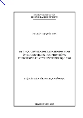 Dạy học chủ đề giới hạn cho học sinh ở trường trung học phổ thông theo hướng phát triển tư duy bậc cao