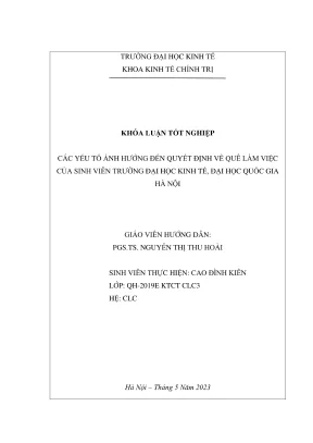 Khóa luận tốt nghiệp kinh tế chính trị các yếu tố ảnh hưởng đến quyết định về quê làm việc của sinh viên trường đại học kinh tế đại học quốc gia hà nội