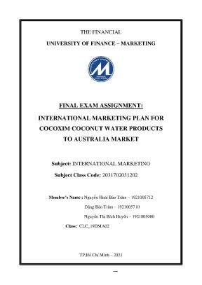 Final exam assignment international marketing plan for cocoxim coconut water products to australia market