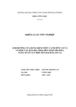 Khóa luận tốt nghiệp nông học ảnh hưởng của dung dịch thủy canh hữu cơ và vi sinh vật bản địa imo đến sinh trưởng năng suất của một số loại rau gia vị