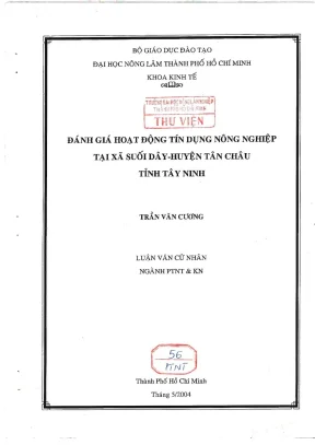 Khóa luận tốt nghiệp phát triển nông thôn đánh giá hoạt động tín dụng nông nghiệp tại xã suối dây huyên tân châu tỉnh tây ninh