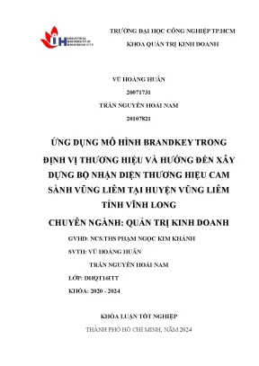 Khóa luận tốt nghiệp ứng dụng mô hình brandkey trong định vị thương hiệu và hướng đến xây dựng bộ phận diện thương hiệu cam sành vũng liêm tại huyện vũng liêm tỉnh vĩnh long