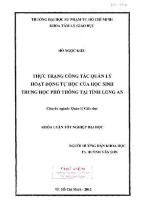 Khóa luận tốt nghiệp tâm lý học thực trạng công tác quản lý hoạt động tự học của học sinh trung học phổ thông tại tỉnh long an