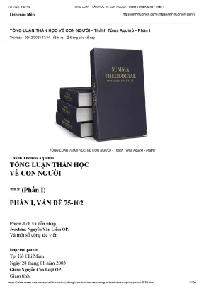 Tổng luận thần học về con người tháhh tôma aquinô phần i