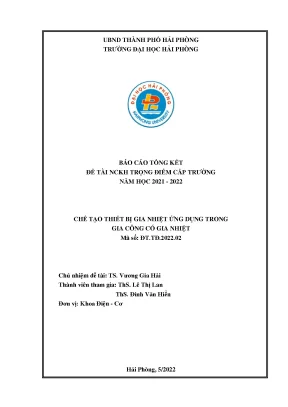 Đề tài nghiên cứu khoa học cấp trường chế tạo thiết bị gia nhiệt ứng dụng trong gia công có nhiệt