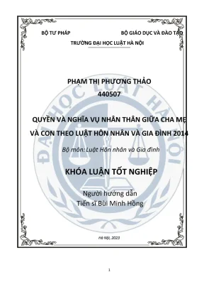 Khóa luận tốt nghiệp quyền và nghĩa vụ nhân thân giữa cha mẹ và con theo luật hôn nhân và gia đình 2014