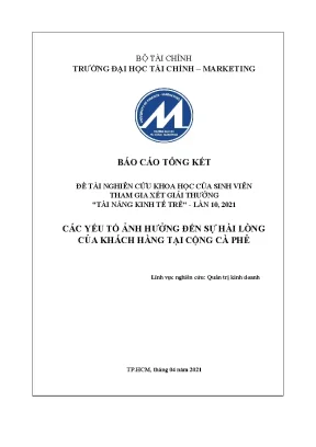 Đề tài nghiên cứu khoa học của sinh viên các yếu tố ảnh hưởng đến sự hài lòng của khách hàng tại cộng cà phê