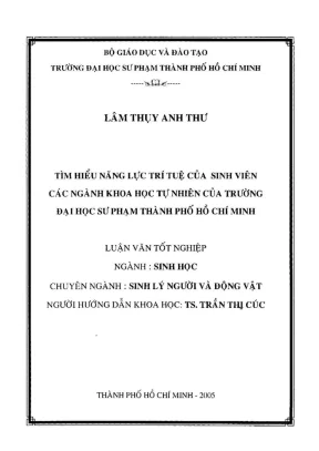 Khóa luận tốt nghiệp sinh học tìm hiểu năng lực trí tuệ của sinh viên các ngành khoa học tự nhiên của trường đại học sư phạm tp hcm