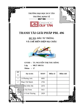 Tranh tài giải pháp pbl 496 dự án đầu tư trồng và chế biến diệp hạ châu