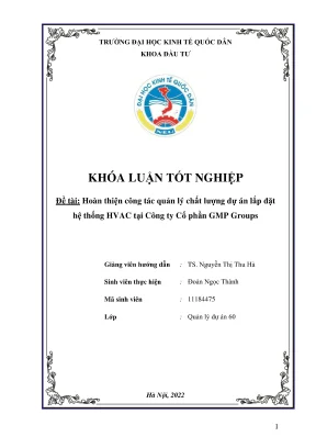 Khóa luận tốt nghiệp hoàn thiện công tác quản lý chất lượng dự án lắp đặt hệ thống hvac tại công ty cổ phần gmp groups