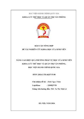 Nâng cao hiệu quả phương pháp tự học của sinh viên khoa lưu trữ học và quản trị văn phòng học viện hành chính quốc gia