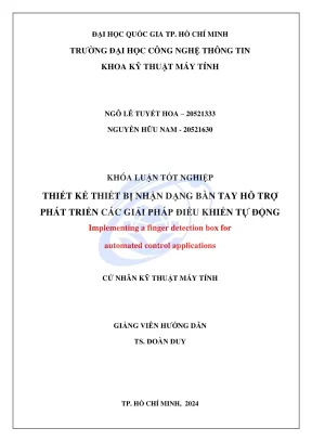 Khóa luận tốt nghiệp kỹ thuật máy tính thiết kế thiết bị nhận dạng bàn tay hỗ trợ phát triển các giải pháp điều khiển tự động