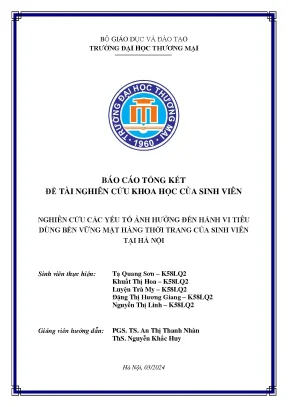Nghiên cứu các yếu tố ảnh hưởng đến hành vi tiêu dùng bền vững mặt hàng thời trang của sinh viên tại hà nội