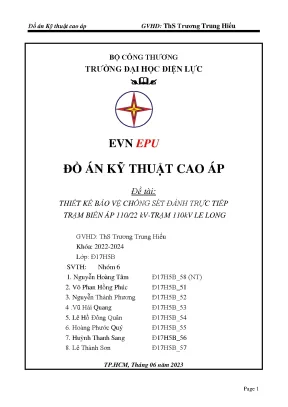 Đồ án kỹ thuật cao áp đề tài thiết kế bảo vệ chống sét đánh trực tiếp trạm biến áp 11022 kv trạm 110kv le long