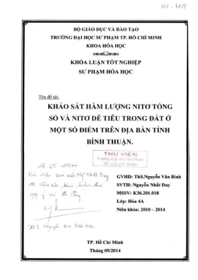 Khóa luận tốt nghiệp sư phạm hóa học khảo sát hàm lượng nitơ tổng số và nitơ dễ tiêu trong đất ở một số điểm trên địa bàn tỉnh bình thuận