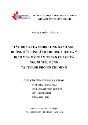 Khóa luận tốt nghiệp tác động của marketing xanh ảnh hưởng đến hình ảnh thương hiệu và ý định mua mỹ phẩm thuần chay của người tiêu dùng tại thành phố hồ chí minh