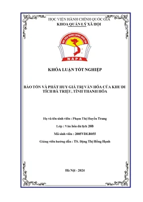 Khoá luận bảo tồn và phát huy giá trị văn hóa của khu di tích bà triệu tỉnh thanh hóa