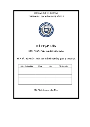 Bài tập lớn học phần phân tích thiết kế hệ thống tên bài tập lớn phân tích thiết kế hệ thống quản lý khách sạn