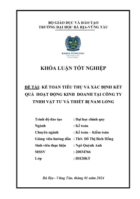 Kế toán tiêu thụ và xác định kết quả hoạt động kinh doanh tại công ty tnhh vật tư và thiết bị nam long khoá luận tốt nghiệp