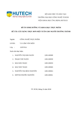 Đồ án dinh dưỡng và khoa học thực phẩm đề tài xây dựng thực đơn một tuần cho người trưởng thành