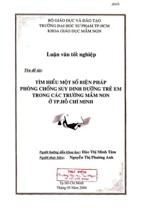 Khóa luận tốt nghiệp giáo dục mầm non tìm hiểu một số biện pháp phòng chống suy dinh dưỡng trẻ em trong các trường mầm non ở tp hồ chí minh
