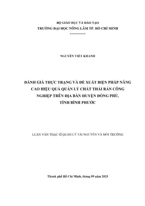 Khóa luận tốt nghiệp quản lý tài nguyên và môi trường đánh giá thực trạng và đề xuất biện pháp nâng cao hiệu quả quản lý chất thải rắn công nghiệp trên địa bàn huyện đồng phú tỉnh bình phước