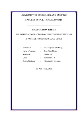 Khóa luận tốt nghiệp the influence of factors on investment decisions in a partner products of apec group