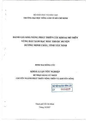 Khóa luận tốt nghiệp phát triển nông thôn đánh giá khả năng phát triển cây khoai mì trên vùng đất xám bạc màu thuộc huyện dương minh châu tỉnh tây ninh