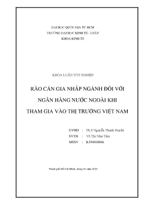 Rào cản gia nhập ngành đối với ngân hàng nước ngoài khi tham gia vào thị trường việt nam