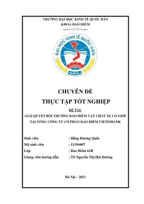 Chuyên đề thực tập tốt nghiệp giải quyết bồi thường bảo hiểm vật chất xe cơ giới tại tổng công ty cổ phần bảo hiểm vietinbank