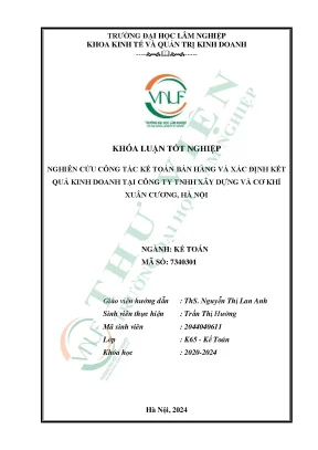 Nghiên cứu công tác kế toán bán hàng và xác định kết quả kinh doanh tại công ty tnhh xây dựng và cơ khí xuân cương hà nội