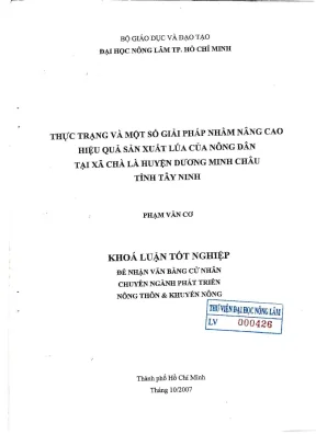 Khóa luận tốt nghiệp phát triển nông thôn thực trạng và một số giải pháp nhằm nâng cao hiệu quả sản xuất lúa của nông dân tại xã chà là huyện dương minh châu tỉnh tây ninh