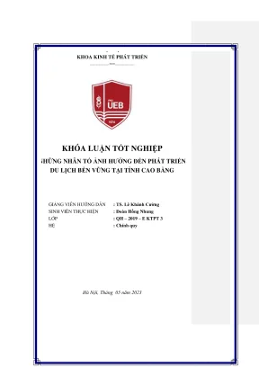 Khóa luận tốt nghiệp kinh tế phát triển những nhân tố ảnh hưởng đến sự phát triển du lịch bền vững tại tỉnh cao bằng