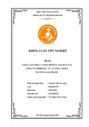 Nâng cao chất lượng dịch vụ sau bán hàng tại công ty tnhh đầu tư và phát triển thương mại chamy