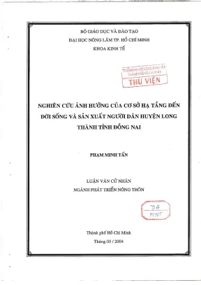 Khóa luận tốt nghiệp phát triển nông thôn nghiên cứu ảnh hưởng của cơ sở hạ tầng đến đời sống và sản xuất người dân huyện long thành tỉnh đồng nai