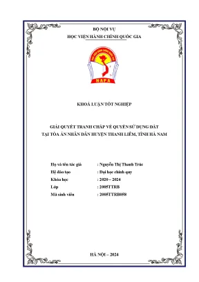 Khoá luận giải quyết tranh chấp về quyền sử dụng đất tại tòa án nhân dân huyện thanh liêm tỉnh hà nam
