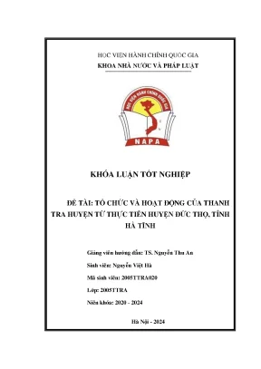 Tổ chức và hoạt động của thanh tra huyện từ thực tiễn huyện đức thọ tỉnh hà tĩnh